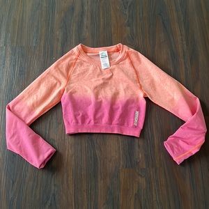 Orange/pink hombre, long sleeve, cropped workout top, size S, gymshark brand
